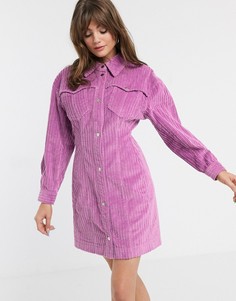 Вельветовое платье-рубашка с объемными плечами ASOS WHITE-Розовый
