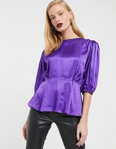 Атласный топ с пышными рукавами ASOS WHITE-Фиолетовый