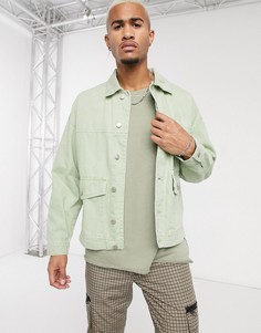 Зеленая джинсовая куртка Bershka-Зеленый