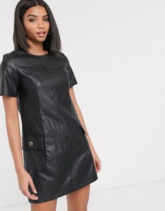 Черное платье А-силуэта из искусственной кожи River Island-Черный