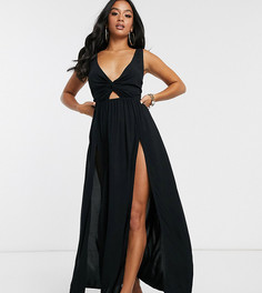 Черное пляжное платье макси с завязкой и драпировкой ASOS DESIGN PETITE-Черный
