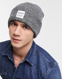 Серая меланжевая шапка-бини Jack & Jones-Серый