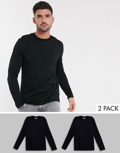 Футболка с длинным рукавом и круглым вырезом ASOS DESIGN - Набор из 2 шт. со скидкой-Черный