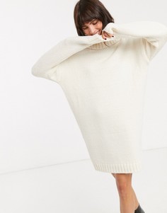 Платье мини с высоким воротником и открытой спиной ASOS DESIGN-Кремовый
