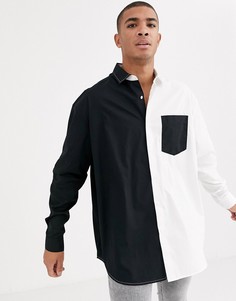 Черно-белая поплиновая рубашка со вставками ASOS DESIGN-Черный