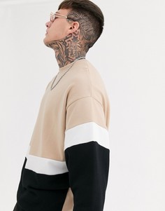 Oversize-свитшот черного/бежевого цвета с шевронообразной вставкой ASOS DESIGN-Черный