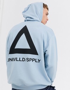 Худи свободного кроя с принтом на спине ASOS DESIGN-Синий