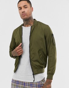 Бомбер цвета хаки Bershka-Зеленый