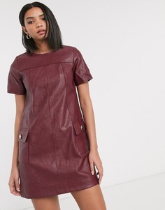 Темно-красное платье А-силуэта из искусственной кожи River Island-Красный