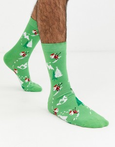 Носки с принтом Санта-Клауса ASOS DESIGN-Зеленый