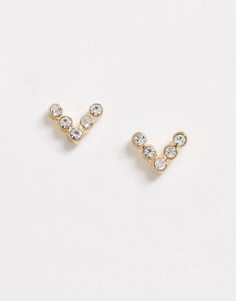 Золотистые серьги-гвоздики со стразами Pieces-Золотой