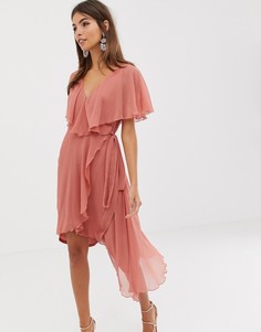 Платье миди с кейпом ASOS DESIGN-Розовый