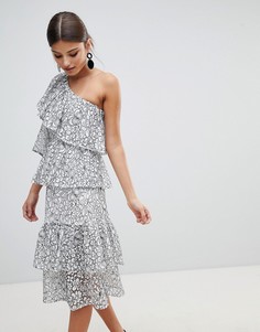 Ярусное платье миди на одно плечо Missguided-Белый