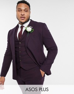 Бордовый свадебный супероблегающий пиджак с добавлением шерсти ASOS DESIGN Plus-Красный