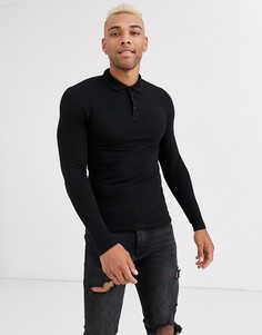 Черное обтягивающее поло из органического хлопка с длинными рукавами ASOS DESIGN-Черный