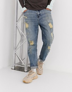 Светлые джинсы-морковки с рваной отделкой ASOS DESIGN-Синий