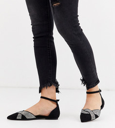 Черные балетки с отделкой для широкой стопы ASOS DESIGN Violetta-Черный