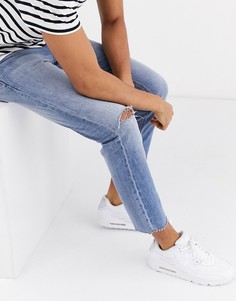Короткие узкие джинсы с необработанными краями ASOS DESIGN-Синий