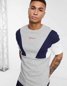 Серая меланжевая футболка колор блок River Island-Серый