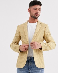 Темно-желтый супероблегающий пиджак в клетку с добавлением шерсти ASOS DESIGN wedding
