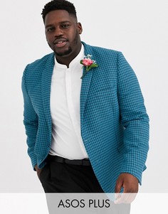 Синий супероблегающий блейзер в ломаную клетку ASOS DESIGN Plus