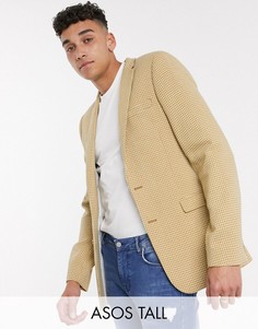 Темно-желтый супероблегающий пиджак в клетку с добавлением шерсти ASOS DESIGN Tall