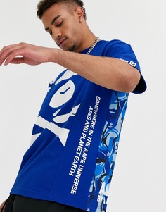 Синяя футболка с логотипом и камуфляжным принтом на спине AAPE By A Bathing Ape AAPE World-Синий
