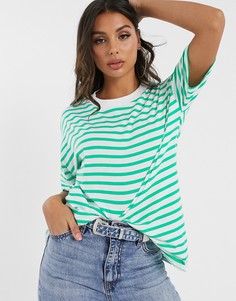 Зеленая футболка бойфренда в полоску ASOS DESIGN-Зеленый