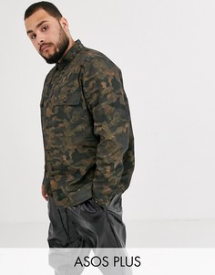 Камуфляжная рубашка навыпуск классического кроя ASOS DESIGN Plus-Зеленый