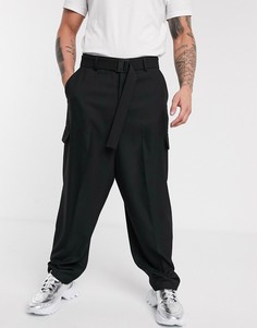 Строгие oversize-брюки с карманами карго и ремнем ASOS DESIGN-Желтый