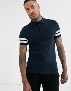 Темно-синяя футболка-поло из органического хлопка с полосами на рукавах ASOS DESIGN-Темно-синий
