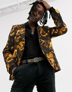 Оранжевый супероблегающий пиджак с цветочным принтом Twisted Tailor