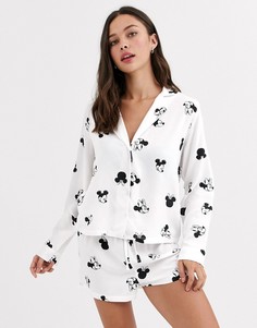 Пижамный комплект из рубашки и шортов с принтом Микки-Мауса ASOS DESIGN Disney-Белый