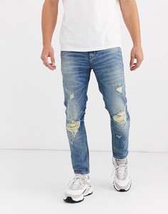 Синие укороченные джинсы скинни с рваной отделкой ASOS DESIGN-Синий