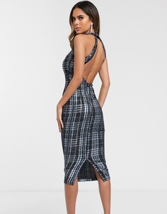 Платье-футляр миди в клетку с блестящей отделкой и узлом на спине ASOS DESIGN-Мульти