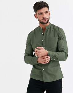 Оксфордская приталенная рубашка цвета хаки с воротником на пуговицах ASOS DESIGN-Зеленый