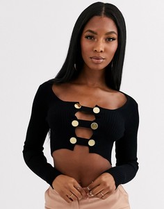 Кроп-топ с пуговицами и ремешками ASOS DESIGN-Черный