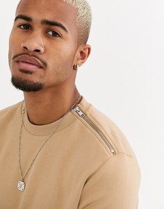 Бежевый свитшот с серебристыми молниями ASOS DESIGN