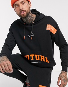 Черный oversize-худи с принтом в университетском стиле The Couture Club