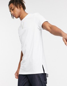Белая длинная футболка с круглым вырезом и разрезами по бокам ASOS DESIGN-Белый