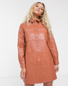 Свободное платье-рубашка из искусственной кожи ASOS DESIGN-Оранжевый