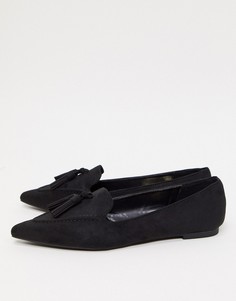 Черные туфли на плоской подошве с острым носом и кисточками Miss Selfridge-Черный