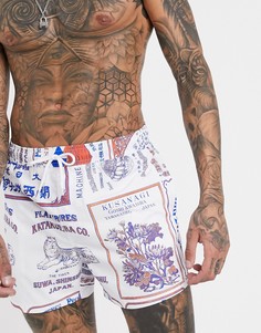 Белые короткие шорты для плавания с принтом ASOS DESIGN-Белый