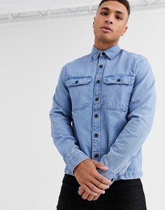 Свободная джинсовая рубашка голубого цвета Jack & Jones-Синий