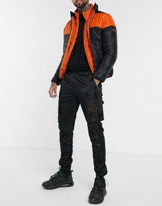 Черно-оранжевые брюки карго в стиле колор блок Liquor N Poker-Черный