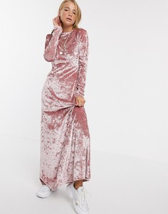 Бархатное платье макси с длинными рукавами ASOS DESIGN-Розовый