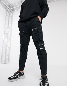 Черные брюки-карго с молниями Bershka-Черный