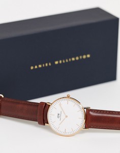 Часы с коричневым ремешком и отделкой цвета розового золота 36 мм Daniel Wellington-Коричневый