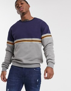 Темно-синий свитшот колор блок с круглым вырезом New Look