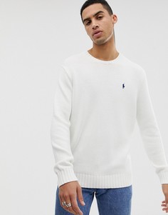 Белый хлопковый джемпер с круглым вырезом Polo Ralph Lauren